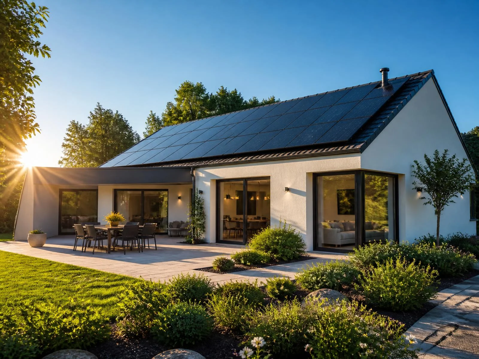 Maison équipée de panneaux solaires photovoltaïques